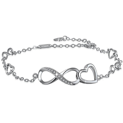 MABELLA 925 Sterling Silver Endless Heart Symbol Charms Adjustable Anklet Bracelet, Gifts for Women