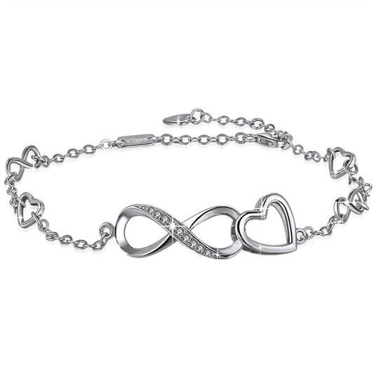 MABELLA 925 Sterling Silver Endless Heart Symbol Charms Adjustable Anklet Bracelet, Gifts for Women