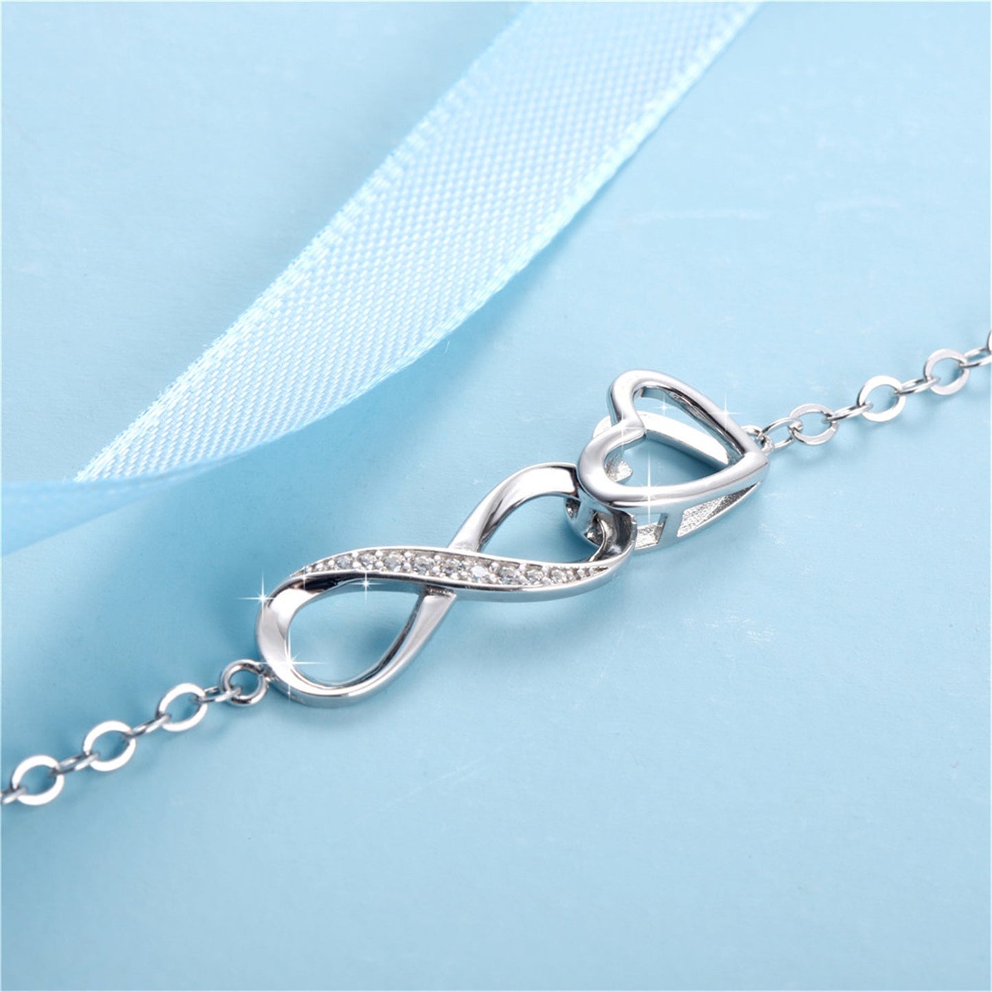 MABELLA 925 Sterling Silver Endless Heart Symbol Charms Adjustable Anklet Bracelet, Gifts for Women