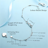 MABELLA 925 Sterling Silver Endless Heart Symbol Charms Adjustable Anklet Bracelet, Gifts for Women