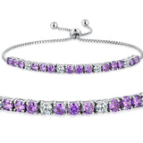 MABELLA 925 Sterling Silver Adjustable Tennis Bracelet Purple/Amethyst & White CZ Jewelry Gifts for Women