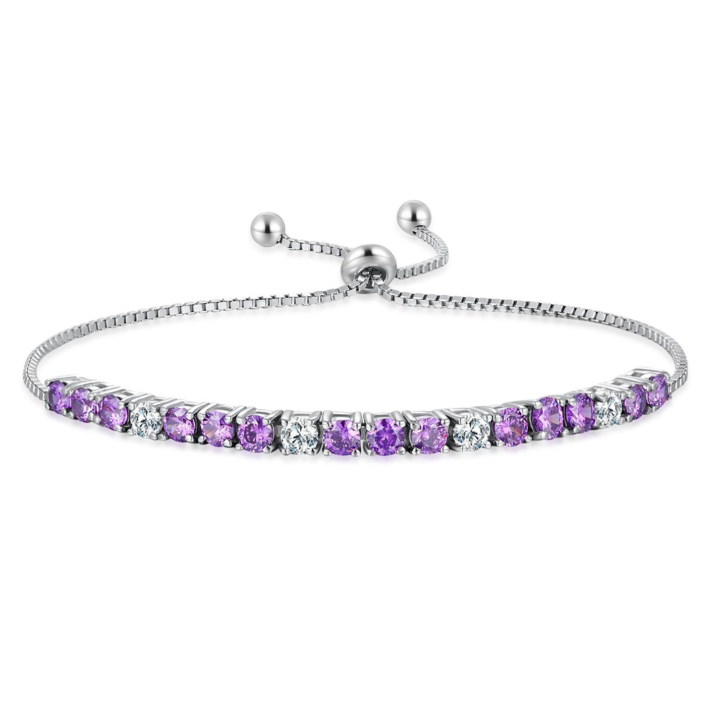MABELLA 925 Sterling Silver Adjustable Tennis Bracelet Purple/Amethyst & White CZ Jewelry Gifts for Women