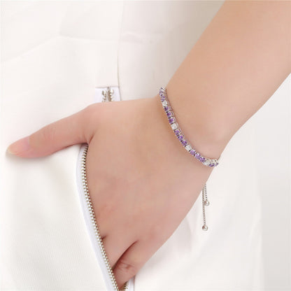 MABELLA 925 Sterling Silver Adjustable Tennis Bracelet Purple/Amethyst & White CZ Jewelry Gifts for Women