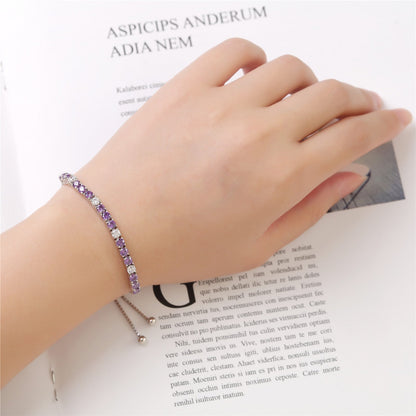 MABELLA 925 Sterling Silver Adjustable Tennis Bracelet Purple/Amethyst & White CZ Jewelry Gifts for Women