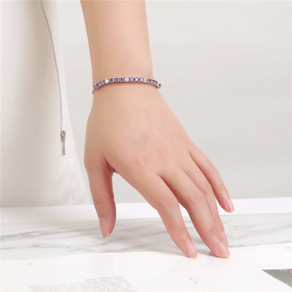 MABELLA 925 Sterling Silver Adjustable Tennis Bracelet Purple/Amethyst & White CZ Jewelry Gifts for Women