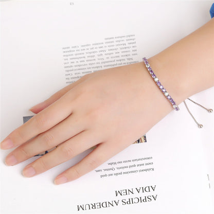 MABELLA 925 Sterling Silver Adjustable Tennis Bracelet Purple/Amethyst & White CZ Jewelry Gifts for Women