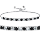 MABELLA 925 Sterling Silver Adjustable Tennis Bracelet Black & White CZ Jewelry Gifts for Women