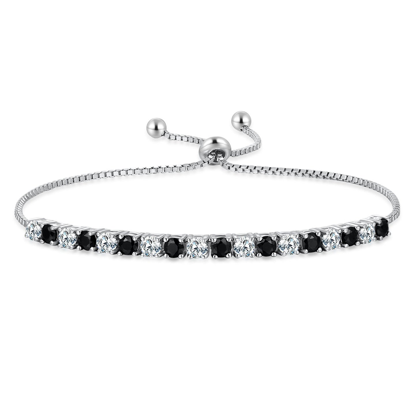 MABELLA 925 Sterling Silver Adjustable Tennis Bracelet Black & White CZ Jewelry Gifts for Women