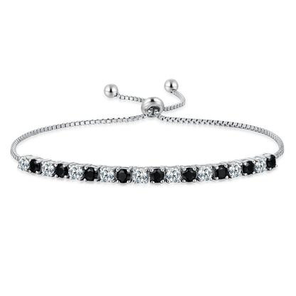 MABELLA 925 Sterling Silver Adjustable Tennis Bracelet Black & White CZ Jewelry Gifts for Women