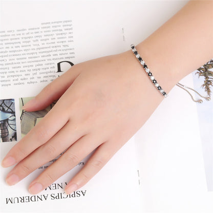 MABELLA 925 Sterling Silver Adjustable Tennis Bracelet Black & White CZ Jewelry Gifts for Women