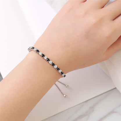 MABELLA 925 Sterling Silver Adjustable Tennis Bracelet Black & White CZ Jewelry Gifts for Women