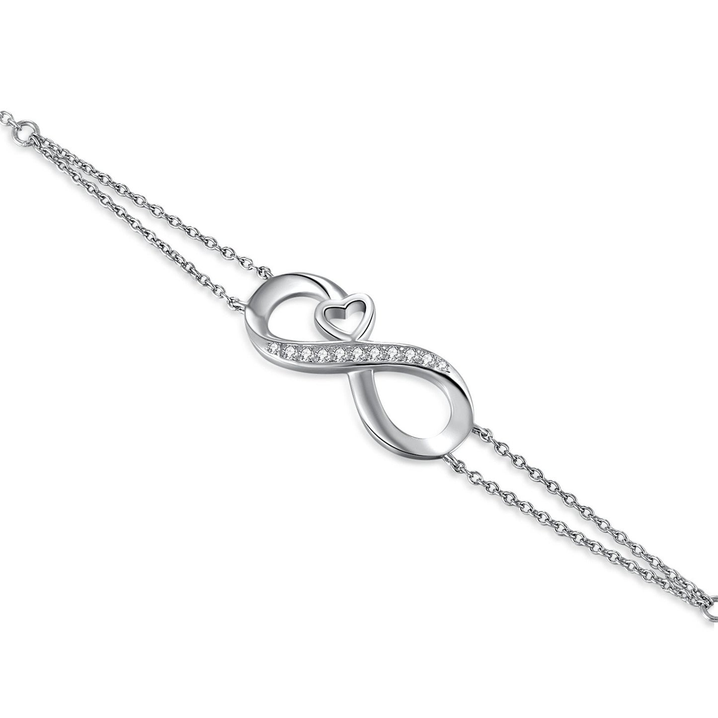 MABELLA Infinity Heart Adjustable Bracelet Double Chain,925 Sterling Silver Endless Love Jewelry Valentines's Day Gifts for Women