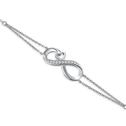 MABELLA Infinity Heart Adjustable Bracelet Double Chain,925 Sterling Silver Endless Love Jewelry Valentines's Day Gifts for Women