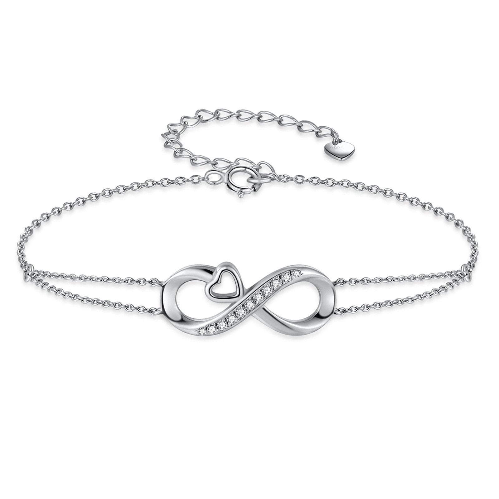 MABELLA Infinity Heart Adjustable Bracelet Double Chain,925