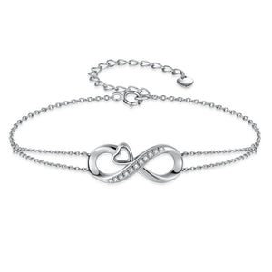 MABELLA Infinity Heart Adjustable Bracelet Double Chain,925 Sterling Silver Endless Love Jewelry Valentines's Day Gifts for Women