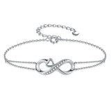 MABELLA Infinity Heart Adjustable Bracelet Double Chain,925 Sterling Silver Endless Love Jewelry Valentines's Day Gifts for Women