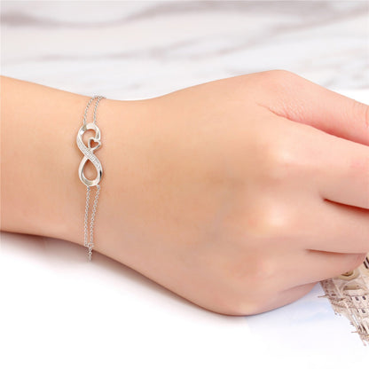 MABELLA Infinity Heart Adjustable Bracelet Double Chain,925 Sterling Silver Endless Love Jewelry Valentines's Day Gifts for Women