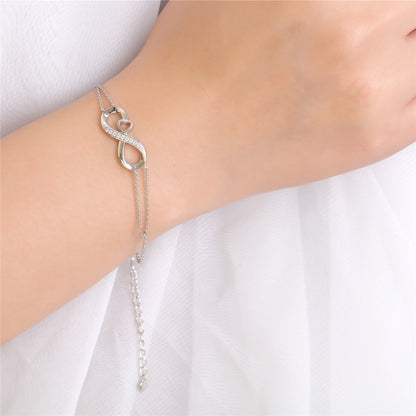 MABELLA Infinity Heart Adjustable Bracelet Double Chain,925 Sterling Silver Endless Love Jewelry Valentines's Day Gifts for Women