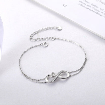 MABELLA Infinity Heart Adjustable Bracelet Double Chain,925 Sterling Silver Endless Love Jewelry Valentines's Day Gifts for Women