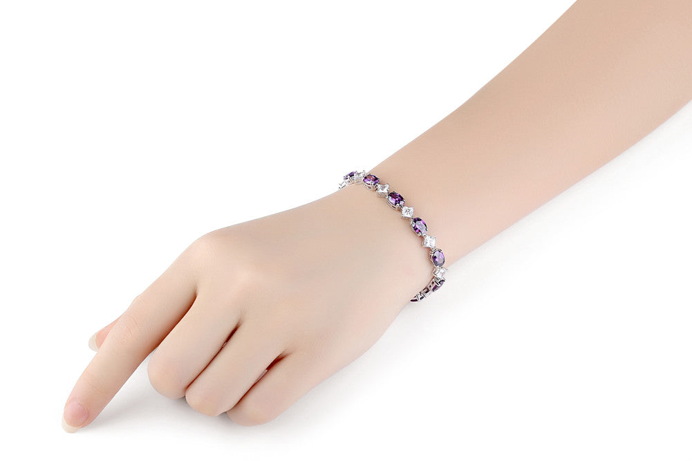 MABELLA Sterling Silver Cubic Zirconia Amethyst Tennis Bracelets Girls Christmas Gifts for Women