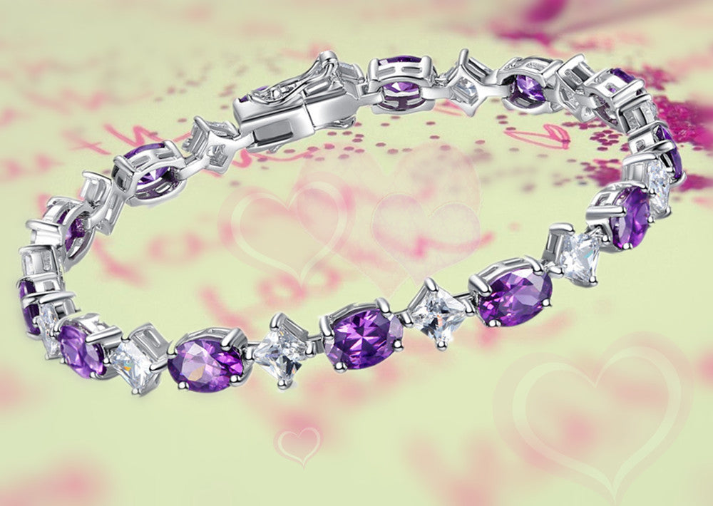 Amethyst and Cubic Zirconia Sterling Silver purchases Tennis Bracelet