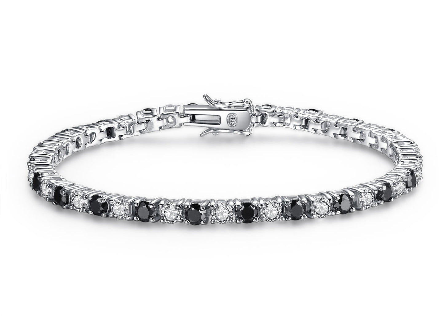 MABELLA Sterling Silver Round Shape Black & White Cubic Zirconia Tennis Bracelet 7inch / 7.5inch