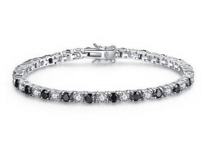 MABELLA Sterling Silver Round Shape Black & White Cubic Zirconia Tennis Bracelet 7inch / 7.5inch