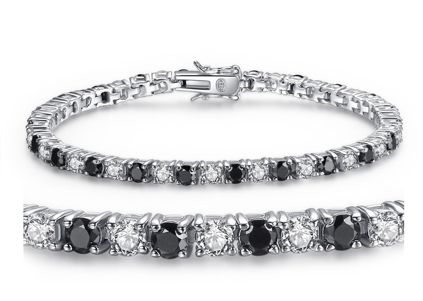 MABELLA Sterling Silver Round Shape Black & White Cubic Zirconia Tennis Bracelet 7inch / 7.5inch