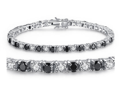 MABELLA Sterling Silver Round Shape Black & White Cubic Zirconia Tennis Bracelet 7inch / 7.5inch