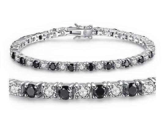 MABELLA Sterling Silver Round Shape Black & White Cubic Zirconia Tennis Bracelet 7inch / 7.5inch