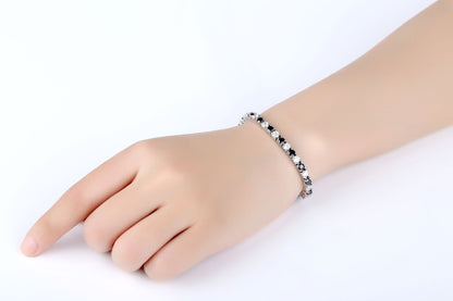 MABELLA Sterling Silver Round Shape Black & White Cubic Zirconia Tennis Bracelet 7inch / 7.5inch