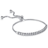 MABELLA 925 Sterling Silver Round Shape Cubic Zirconia Adjustable Bolo Bracelet Gifts for Girls