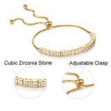 MABELLA 925 Sterling Silver Gold Tone Princess Shape Cubic Zirconia Adjustable Bracelet for Women