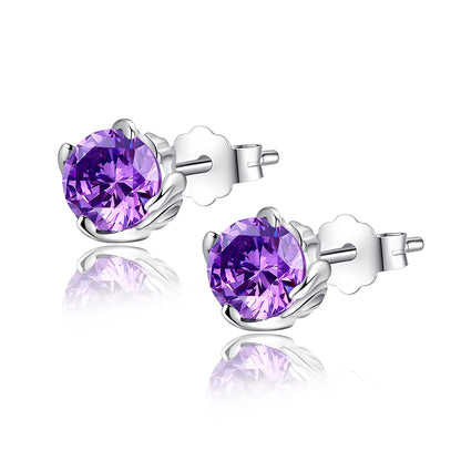 MABELLA Sterling Silver 1.0 cttw Round Shaped Created Gemstone Stud Earrings