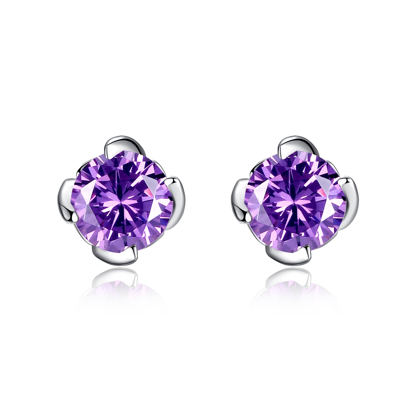 MABELLA Sterling Silver 1.0 cttw Round Shaped Created Gemstone Stud Earrings