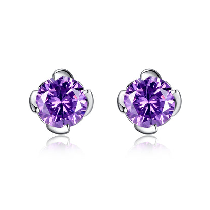 MABELLA Sterling Silver 1.0 cttw Round Shaped Created Gemstone Stud Earrings