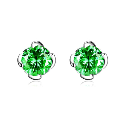 MABELLA Sterling Silver 1.0 cttw Round Shaped Created Gemstone Stud Earrings