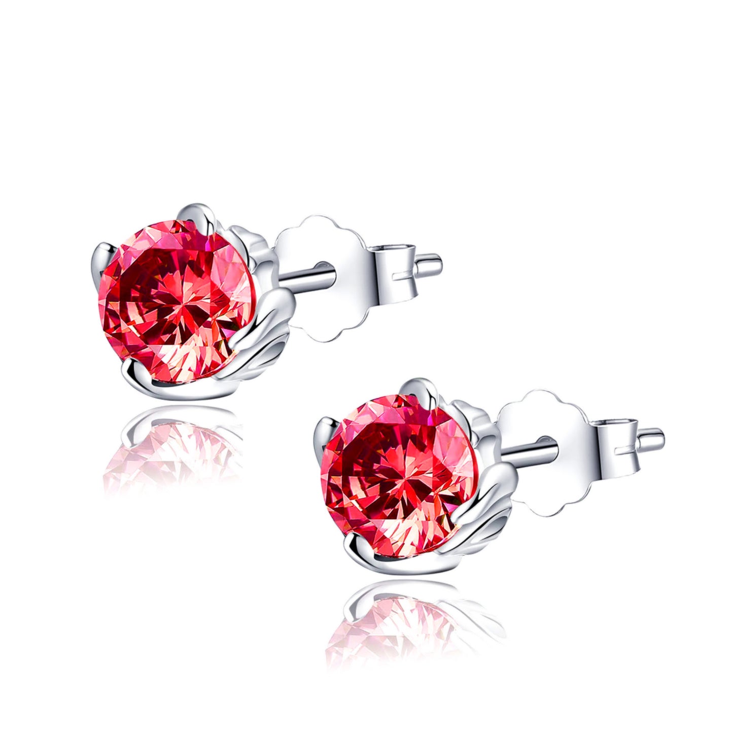 MABELLA Sterling Silver 1.0 cttw Round Shaped Created Gemstone Stud Earrings
