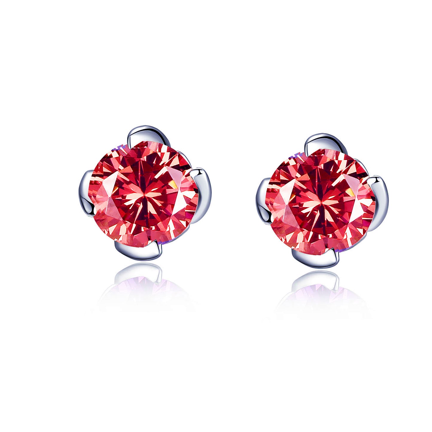 MABELLA Sterling Silver 1.0 cttw Round Shaped Created Gemstone Stud Earrings