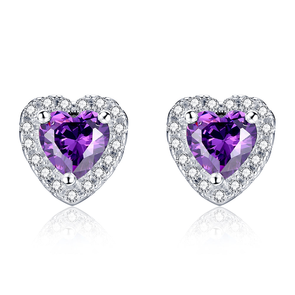 MABELLA Sterling Silver 1.0 cttw Gemstone Heart Shaped Stud Earrings