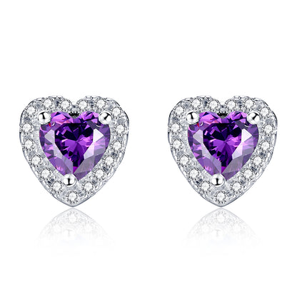 MABELLA Sterling Silver 1.0 cttw Gemstone Heart Shaped Stud Earrings