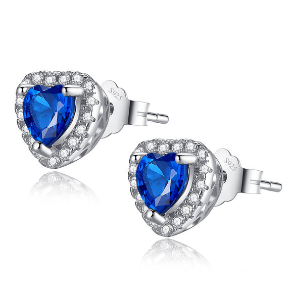 MABELLA Sterling Silver 1.0 cttw Gemstone Heart Shaped Stud Earrings