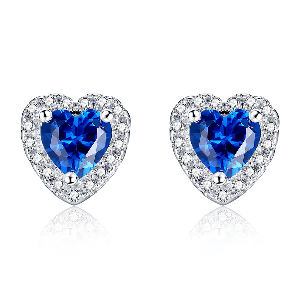 MABELLA Sterling Silver 1.0 cttw Gemstone Heart Shaped Stud Earrings