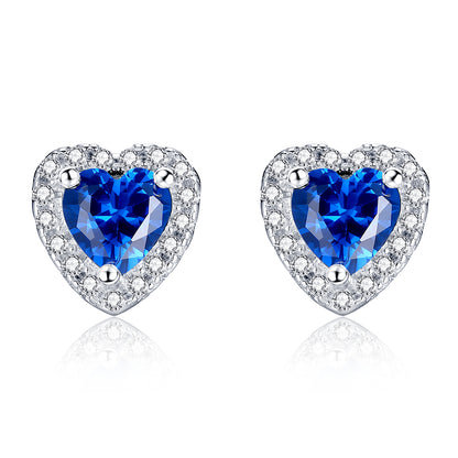 MABELLA Sterling Silver 1.0 cttw Gemstone Heart Shaped Stud Earrings