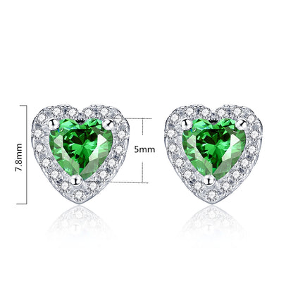 MABELLA Sterling Silver Heart Simulated Ruby Emerald Pendant Earrings Set, Birthday Gifts for Women