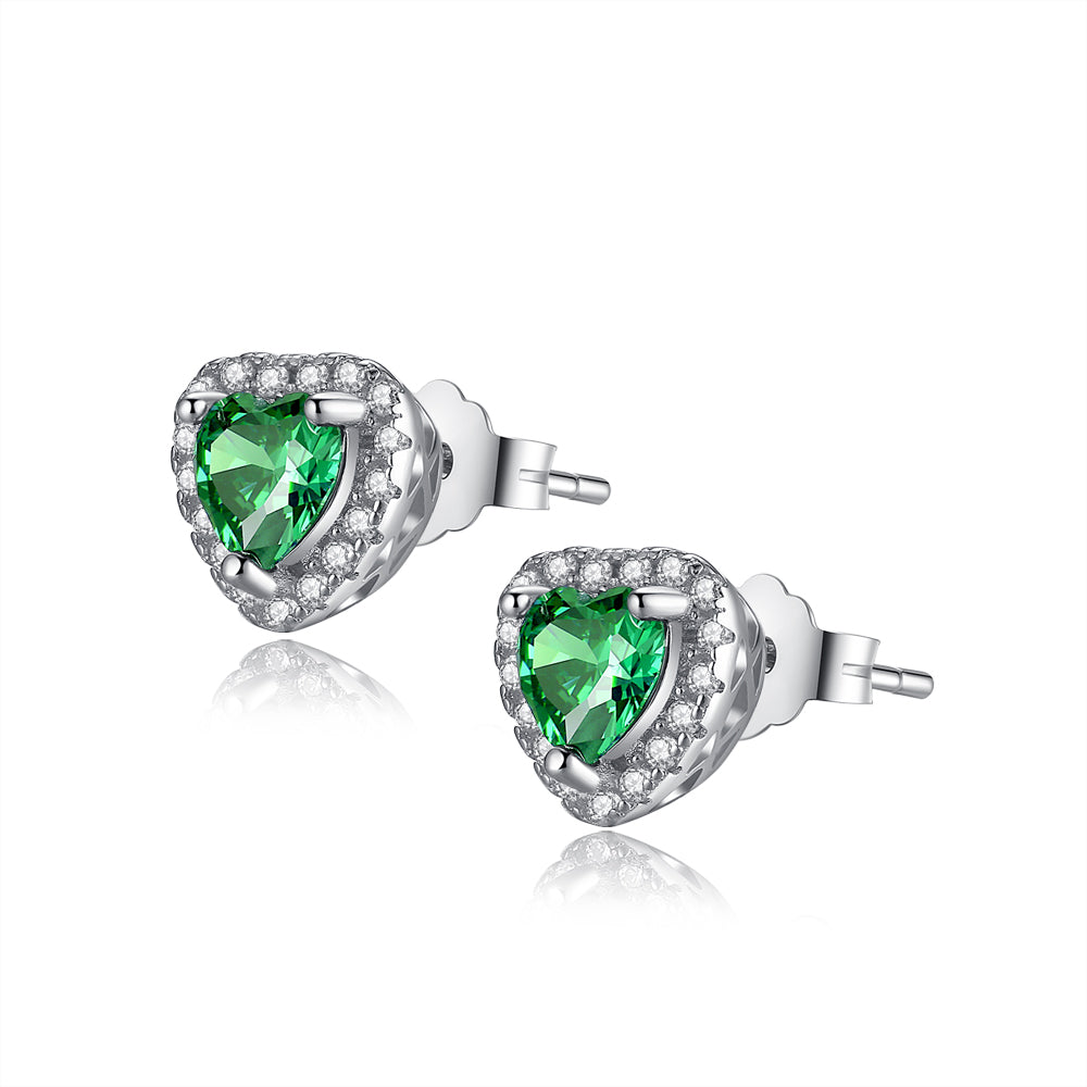 MABELLA Sterling Silver 1.0 cttw Gemstone Heart Shaped Stud Earrings