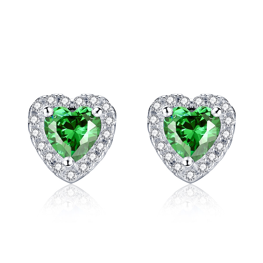 MABELLA Sterling Silver 1.0 cttw Gemstone Heart Shaped Stud Earrings