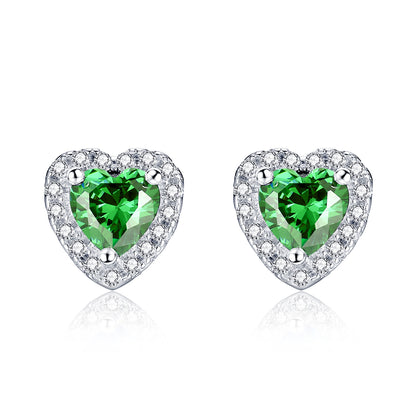MABELLA Sterling Silver 1.0 cttw Gemstone Heart Shaped Stud Earrings