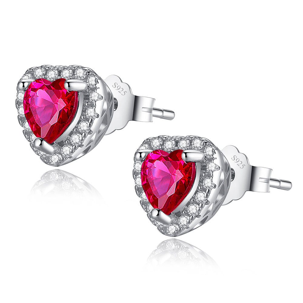 MABELLA Sterling Silver 1.0 cttw Gemstone Heart Shaped Stud Earrings