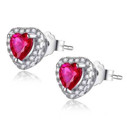MABELLA Sterling Silver 1.0 cttw Gemstone Heart Shaped Stud Earrings